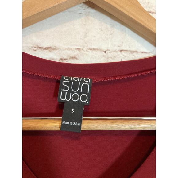 Clara Sun Woo Tunic Top Womens Small Maroon Asymmetric Cutout Artsy Stretch - Picture 12 of 12